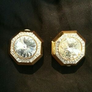 St. John Gold Crystal Octagonal Earrings